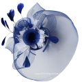 Caprilite Big Royal Blue and White Fascinator Hat Veil Net Hair Clip Ascot Derby Races Wedding Headband Feather Flower